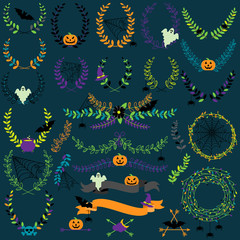 Vector Collection of Spooky Halloween Laurels, Wreaths and Floral Elements