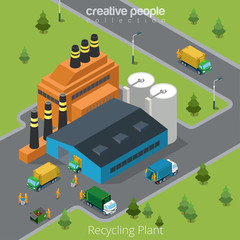 Flat isometric garbage transport factory vector 3d city resource