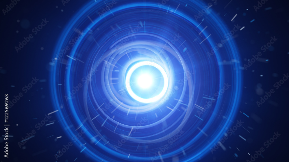 Poster blue dynamic light circles and particles