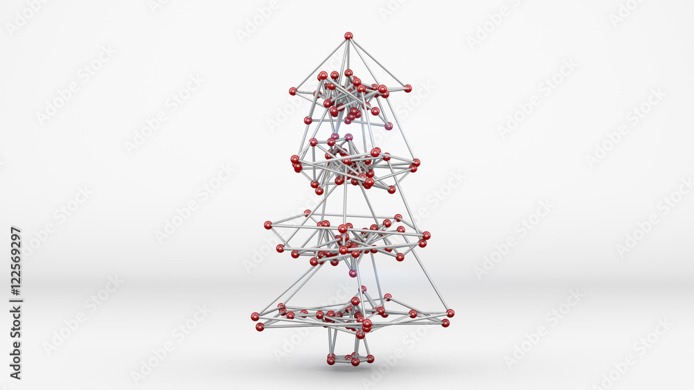 Poster wireframe mesh of christmas tree 3d render