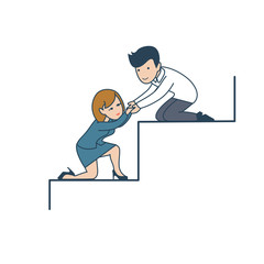Linear Fla tBusiness teamwork man help woman climb stair vector