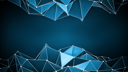 Blue glossy polygonal shape 3D render