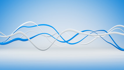 Blue and white wavy lines 3D render