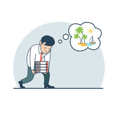 Linear Flat business load man carrying heavy folders vector