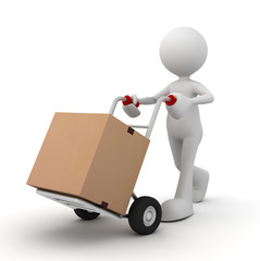 delivery man and hand truck concept   3d illustration