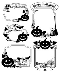 Set of silhouette frames with Halloween pumpkin. Vector clip art.