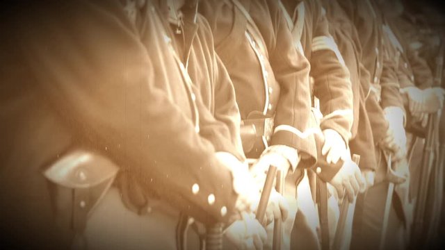 Civil War soldiers standing in a line (Archive Footage Version)