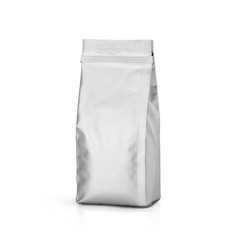 Foil plastic paper bag back view isolated on white background. Packaging template mockup collection. With clipping Path included. Aluminium coffee package.