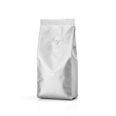 Foil plastic paper bag front view isolated on white background. Packaging template mockup collection. With clipping Path included. Aluminium coffee package.
