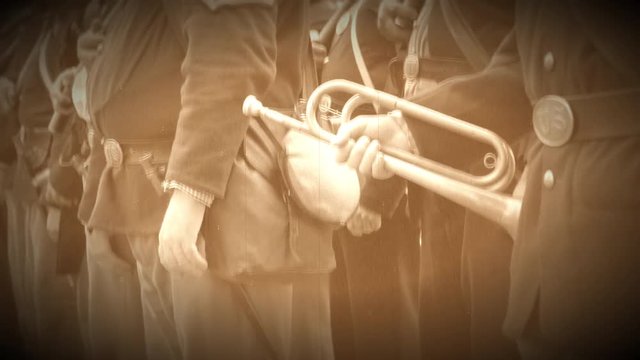 Group of Civil War soldiers with bugle (Archive Footage Version)