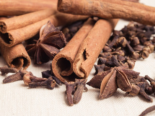 Spices cinnamon sticks anise stars and cloves