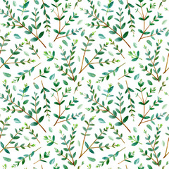 Floral seamless pattern.Eucalyptus branches.Pattern for fabric, paper and other printing and web projects.Watercolor hand drawn illustration.