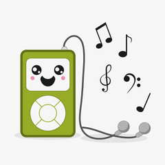 Kawaii and technology concept represented by mp3 cartoon icon. Colorfull and flat illustration