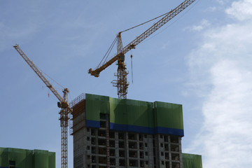 Construction site with tower cranes