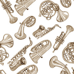 Fototapeta premium Watercolor copper brass band music pattern