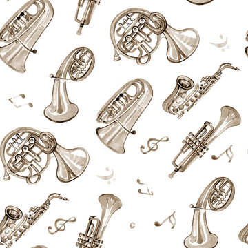 Watercolor copper brass band music pattern