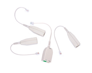 Dsl internet connection cables separated on white background