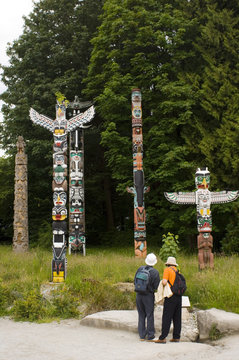 Brockton totem pole area of Stanely Park, Vancouver, British Columbia, Canada.