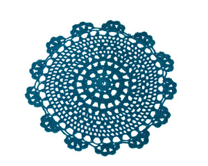 Green fabric lace doily separated on white background