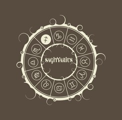 Astrological symbols in the circle. Vector illustration. Archer sign