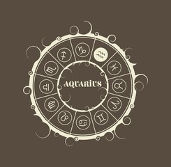 Astrological symbols in the circle. Vector illustration. Water bearer sign