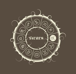Astrological symbols in the circle. Vector illustration. Bull sign