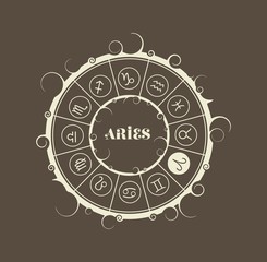 Astrological symbols in the circle. Vector illustration. Ram sign