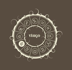 Astrological symbols in the circle. Vector illustration. Maiden sign