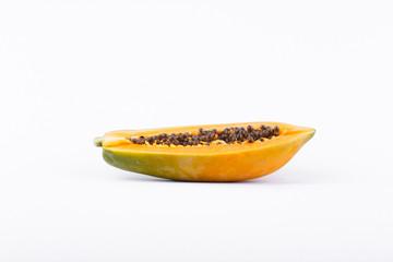 Ripe papaya is healthy fruit and high nutritional value on the white background isolated 