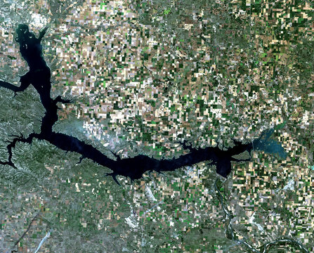 Lake Sakakawea from Landsat satellite. Elements of this image fu