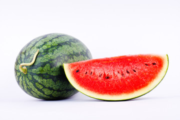 Red Watermelon is a healthy sweet fruit on white background isolated.
