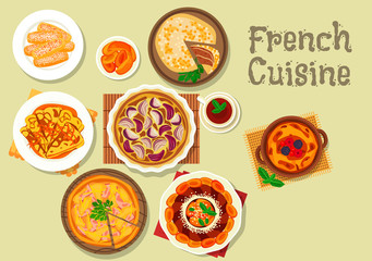 French cuisine dessert, cake and pie icon