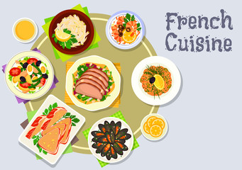 French cuisine dinner dishes icon for menu design