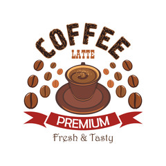 Premium coffee badge with cup of latte