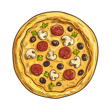 Italian pizza sketch for pizzeria and cafe design