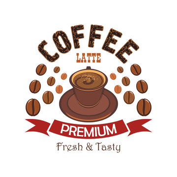 Premium coffee badge with cup of latte