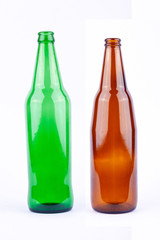 brown beer bottle and green beer bottle for beer beverage party on white background drink isolated
