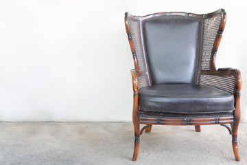 Black genuine leather classical style old wooden chair