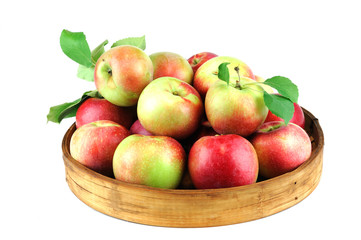fresh picked apples in the bamboo tray