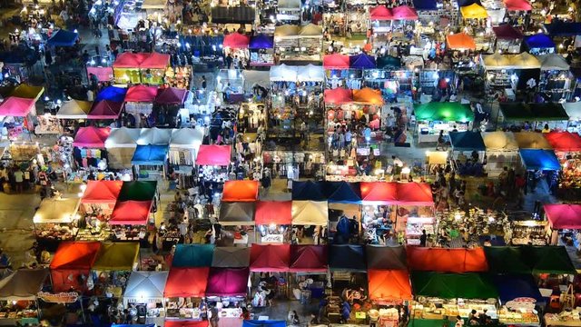 night market high view from building colorful tent retail shops and lighting