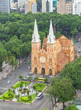 Ho Chi Minh City, Vietnam - October 2nd, 2016: Notre Dame cathedral architecture Beauty buildings over a hundred years old in Ho Chi Minh City, Vietnam. The church is established by French colonists.