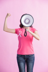 Fototapeta premium Happy woman hold microphone