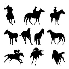 Racehorse with Jockey and Horse Equestrian Sport Silhouette Set