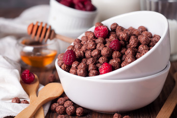 chocolate cereal rings in bowl
