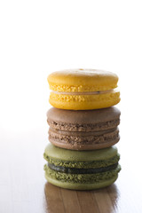 Colorful macaroon on wooden table