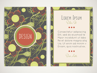 Cover design with floral pattern. Hand drawn flowers. Flowering plants. Bloom. Brochure, invitation, flyer, card or book cover. Size a4. Vector illustration, eps10.
