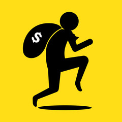 Thief run with bag of money vector illustration