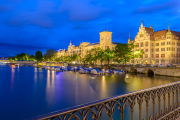 Night view of historic Zurich city center  on summer, Canton of Zurich, Switzerland.