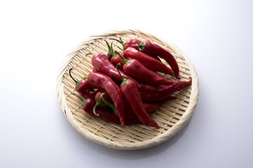 赤万願寺唐辛子と笊