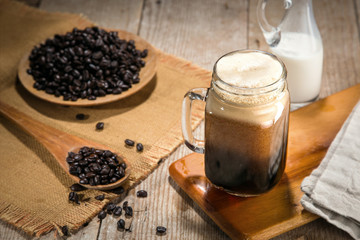 Cold brew iced coffee nitro tap poor in a jar artisan craft gourmet java stylish rustic